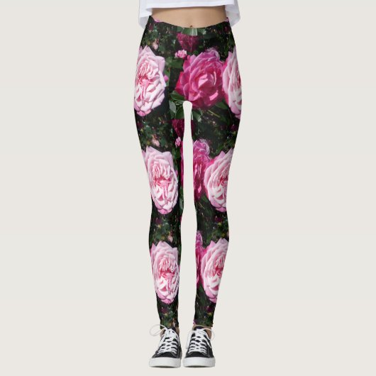 Roze Rose Foto Floral Leggings (Voorkant)