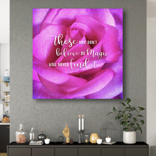 Roze Rose Foto Geloof in Magic Quote Script Bold Canvas Afdruk