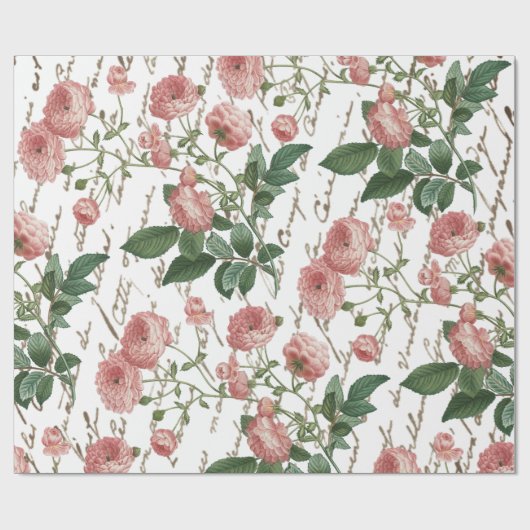 Roze Rose Frans Script Gouden Tekst Cadeaupapier (Vlak)