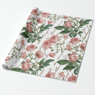 Roze Rose  Frans Script Gouden Tekst Cadeaupapier