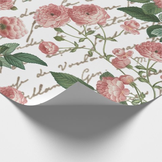 Roze Rose Frans Script Gouden Tekst Cadeaupapier (Hoek)