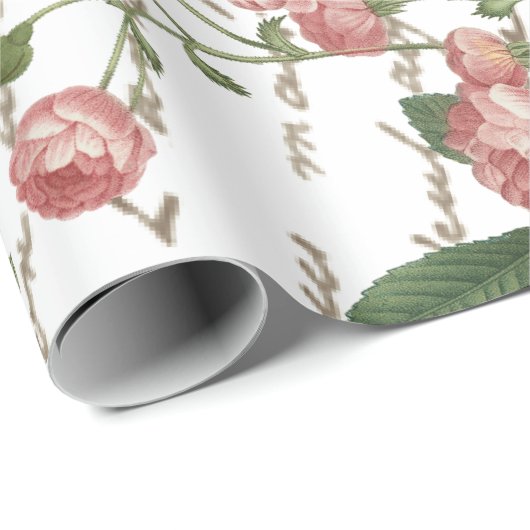 Roze Rose Frans Script Gouden Tekst Cadeaupapier (Rol Hoek)