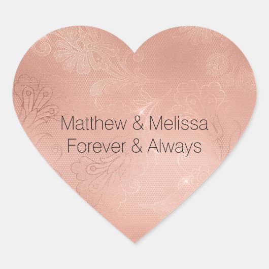 Roze Rose Glam Kant Bruiloft Hart Sticker (Voorkant)