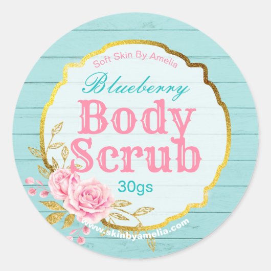Roze Rose  Glitter Body Scrub Labels (Voorkant)