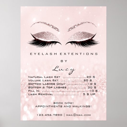 Roze Rose Glitter Makeup Eyes Lashes Prijzen Poster (Voorkant)