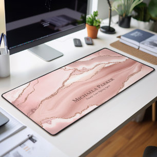 Roze Rose Gold Agaat Geode Glitter Glam Business Bureaumat