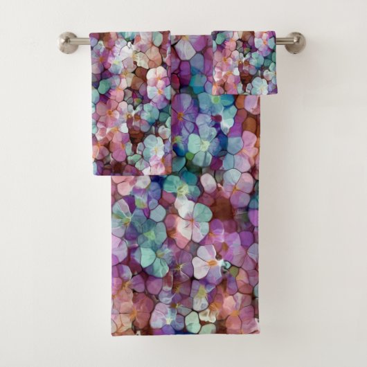 Roze Rose Gold Blauwgroen Mosaic Millefiori Flower Bad Handdoek (Insitu)