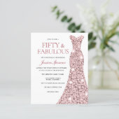 Roze Rose Gold Blush Dress 50th Birthday Invite (Staand voorkant)