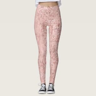 Roze Rose Gold Blush Glitter Shiny Glass Metallic Leggings