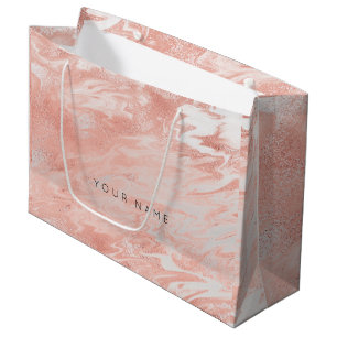 Roze Rose Gold Blush Marble Metallic Silver Large Cadeauzakje