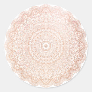 Roze Rose Gold Blush Metallic Mandala Flower Ronde Sticker