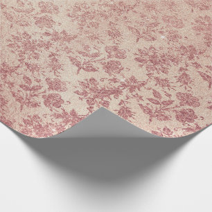 Roze Rose Gold Blush Peach Powder Glitter Floral Cadeaupapier