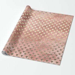 Roze Rose Gold Blush Perzik Harten Confetti Powder Cadeaupapier