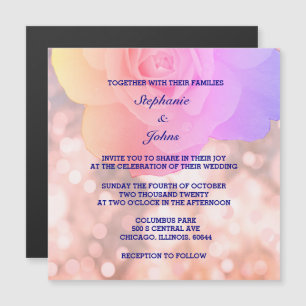 Roze Rose Gold Bokeh Navy Blauwe Bloemen Glitter Magnetische Uitnodiging