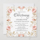 Roze Rose Gold Botanical Christening Kaart (Voorkant)