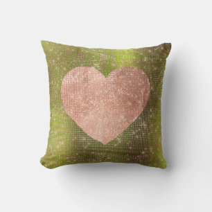 Roze Rose Gold Brush Heart Sequin Sparkly Green Kussen