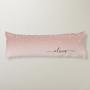 Roze Rose Gold Brushed Metal Monogram Name Lichaamskussen