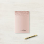 Roze Rose Gold Brushed Metal Monogram Name Post-it® Notes (Op bureau)