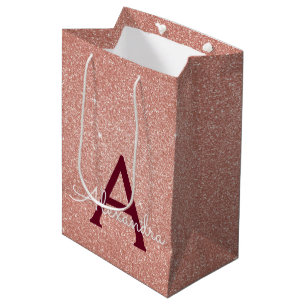 Roze Rose Gold Burgundy Glitter Sparkle Monogram Medium Cadeauzakje