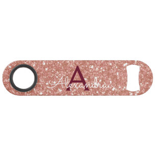 Roze Rose Gold Burgundy Glitter & Sparkle Monogram Speed Flessenopener