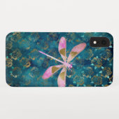 Roze Rose Gold Dragonfly op Turquoise Blue Folie Case-Mate iPhone Case (Achterkant (horizontaal))