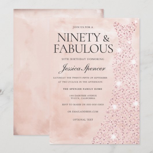 Roze Rose Gold Dress 90 & Fabulous 90th Birthday Kaart (Voorkant / Achterkant)