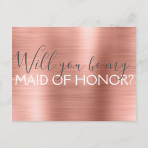Roze Rose Gold Elegant en Modern Maid of Honor Uitnodiging Briefkaart