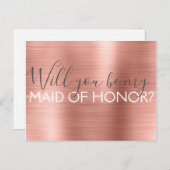 Roze Rose Gold Elegant en Modern Maid of Honor Uitnodiging Briefkaart (Voorkant / Achterkant)