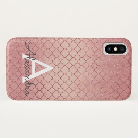 Roze Rose Gold Elegant Patroon Monogram Case-Mate iPhone Case (Achterkant (horizontaal))