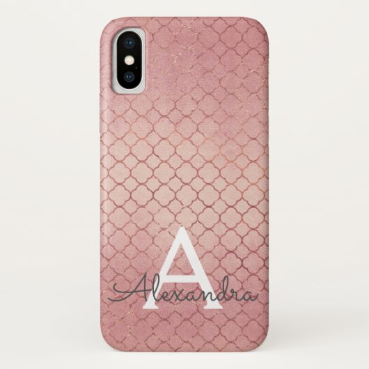 Roze Rose Gold Elegant Patroon Monogram Case-Mate iPhone Case (Achterkant)