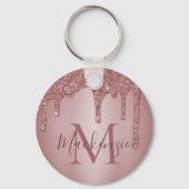Roze Rose Gold Faux Glitter Drivers Monogram Sleutelhanger (Achterkant)