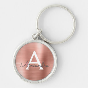 Roze Rose Gold Faux Roestvrij staal Monogram Sleutelhanger