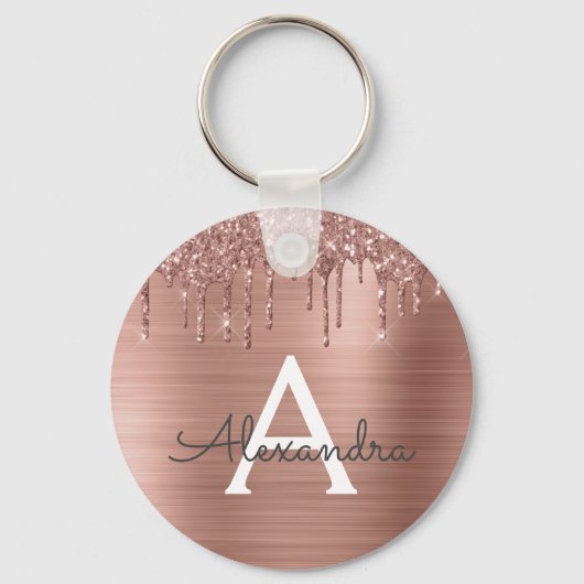 Roze Rose Gold Faux Roestvrij staal Monogram Sleutelhanger (Voorkant)