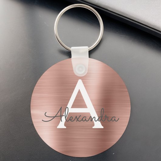 Roze Rose Gold Faux Roestvrij staal Monogram Sleutelhanger