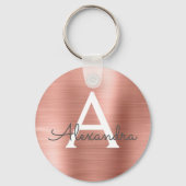 Roze Rose Gold Faux Roestvrij staal Monogram Sleutelhanger (Voorkant)