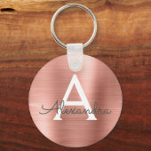 Roze Rose Gold Faux Roestvrij staal Monogram Sleutelhanger (Voorkant)