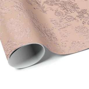 Roze Rose Gold Floral Delicat Damask Skinny Powder Cadeaupapier