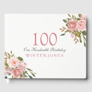 Roze Rose Gold Flowers 100th Birthday Party Gastenboek