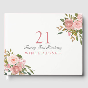 Roze Rose Gold Flowers 21st Birthday Party Gastenboek
