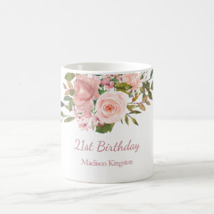 Roze Rose Gold Flowers 21st Birthday Party Gift Koffiemok