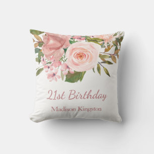 Roze Rose Gold Flowers 21st Birthday Party Gift Kussen