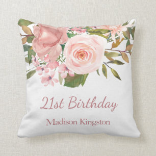 Roze Rose Gold Flowers 21st Birthday Party Gift Kussen