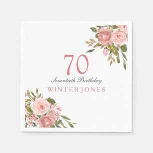 Roze Rose Gold Flowers 70th Birthday Party Napkins Servet