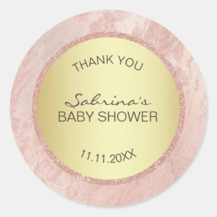 Roze Rose Gold Foil Glitter Baby shower - Meisje Ronde Sticker