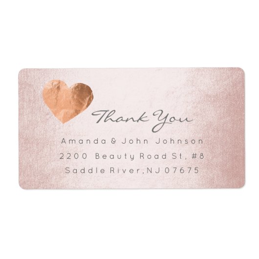 Roze Rose Gold Foil Heart Stroke Bedankt Etiket (Voorkant)