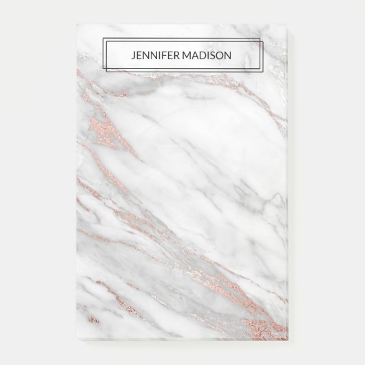 Roze Rose Gold Foil marble Note Pad | NAAM toevoeg (Voorkant)