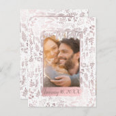 Roze Rose Gold Foil Modern Script Save the Date Aankondigingskaart (Voorkant / Achterkant)