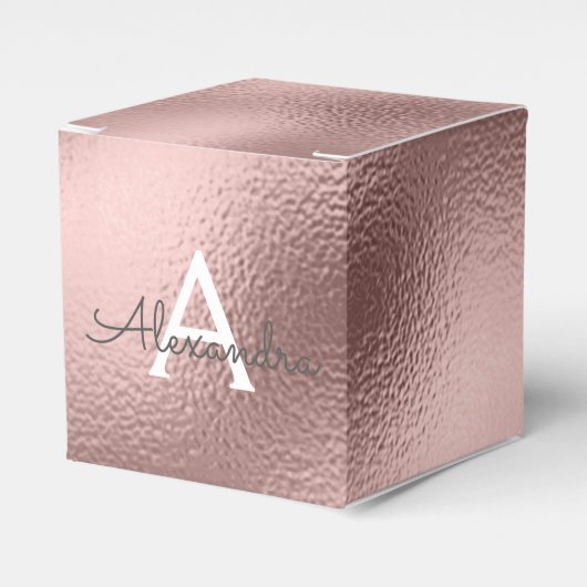 Roze Rose Gold Foil & Sparkle Monogram Bedankdoosjes (Voorkant Zijde)