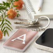 Roze Rose Gold Girly en Chic Monogram Sleutelhanger (Voorkant Rechts)