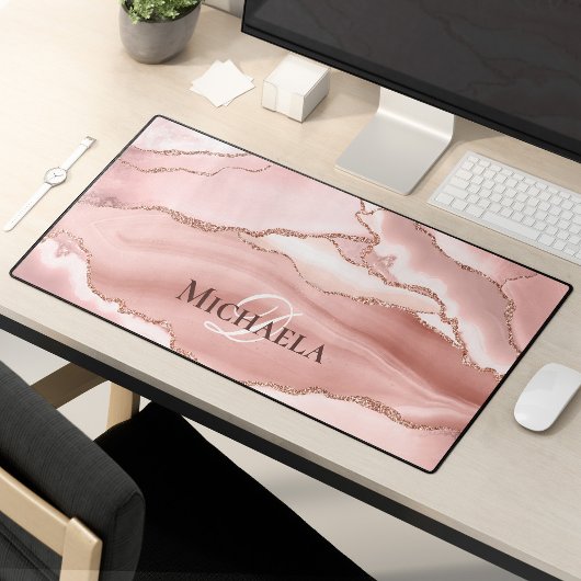 Roze Rose Gold Glitter Agaat Geode Monogram Chic Bureaumat